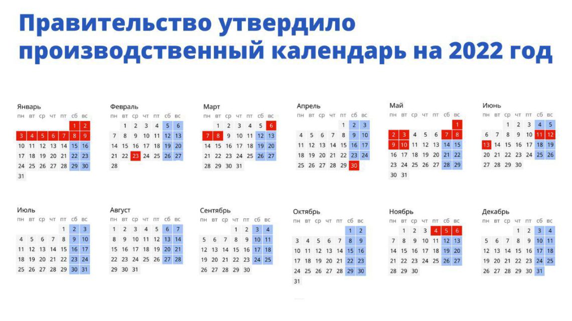 Россия. Нерабочие дни в 2022 году